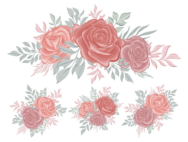 Aquarelle D'arrangement De Bouquet De Fleurs Roses