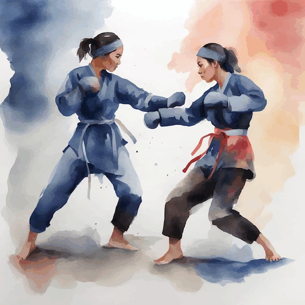 Vecteur aquarelle artiste martiale féminine