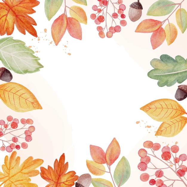 Aquarelle Automne Automne Feuilles Guirlande Cadre Carré Bannière Fond