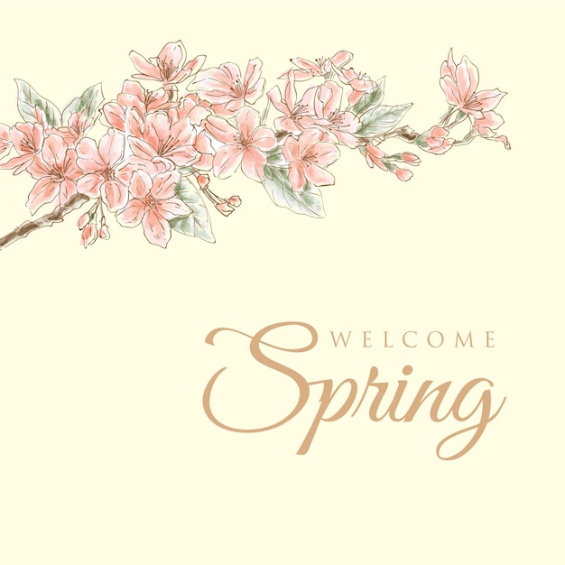Aquarelle Belle composition de fleurs et bonjour printemps citation printemps conception de carte de voeux