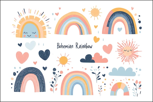 Aquarelle Boho Rainbow Clipart Bundle Peint à la main bohémienne pastel jeu d'art Boho Rainbow