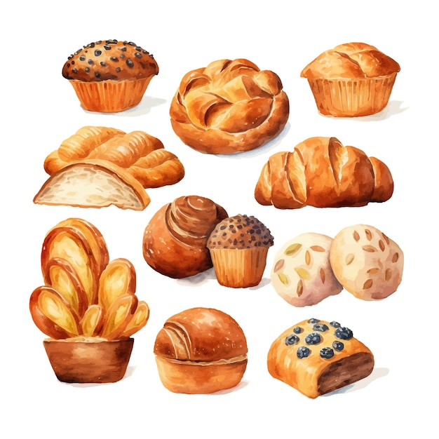 Aquarelle boulangerie pain clipart fond blanc