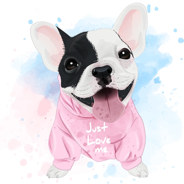 Aquarelle de bouledogue français mignon