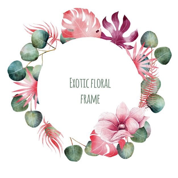 Aquarelle Cadre Floral Exotique