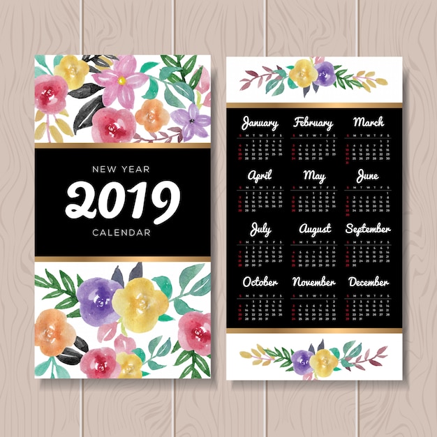 Aquarelle Calendrier Floral 2019 Design De Modèle