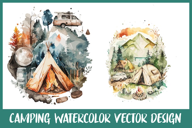 Aquarelle Camping Vector Nature Inspire Couleur De L'eau Camping Clipart Vecteur Couleur De L'eau