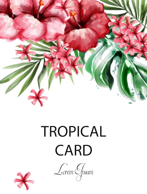Aquarelle de carte de fleurs tropiques