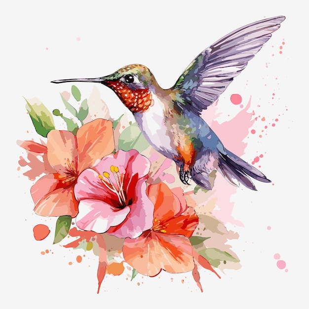 Aquarelle Colibri Et Fleur