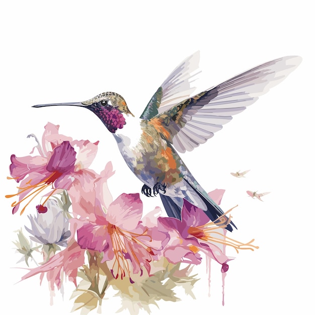 aquarelle colibri et fleur