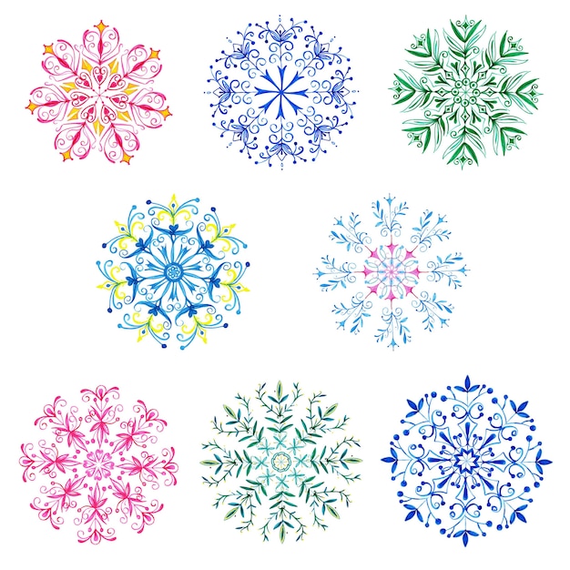 Aquarelle Collection De Flocons De Neige De Noël