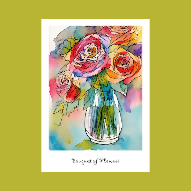 Vecteur aquarelle colorée bouquet de roses artistique romantique peinture imprimable wall art