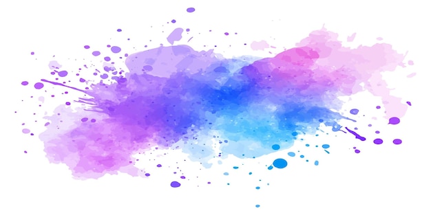 Aquarelle couleur pourpre et bleue forme abstraite sur fond blanc