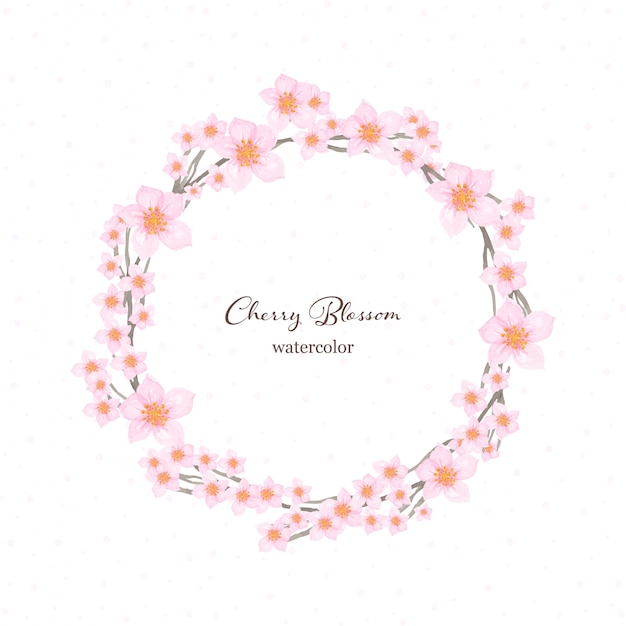 aquarelle de couronne florale avec de belles fleurs de cerisier japonais