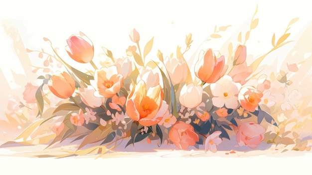 Vecteur aquarelle design de tulipes vintage avec des couleurs complémentaires à l'arrière-plan