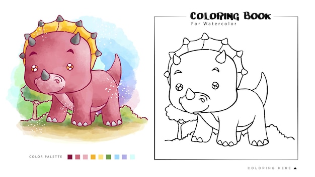 Vecteur aquarelle de dinosaures mignons pour cahier de coloriage