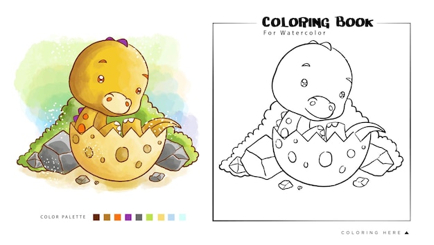 Aquarelle De Dinosaures Mignons Pour Cahier De Coloriage