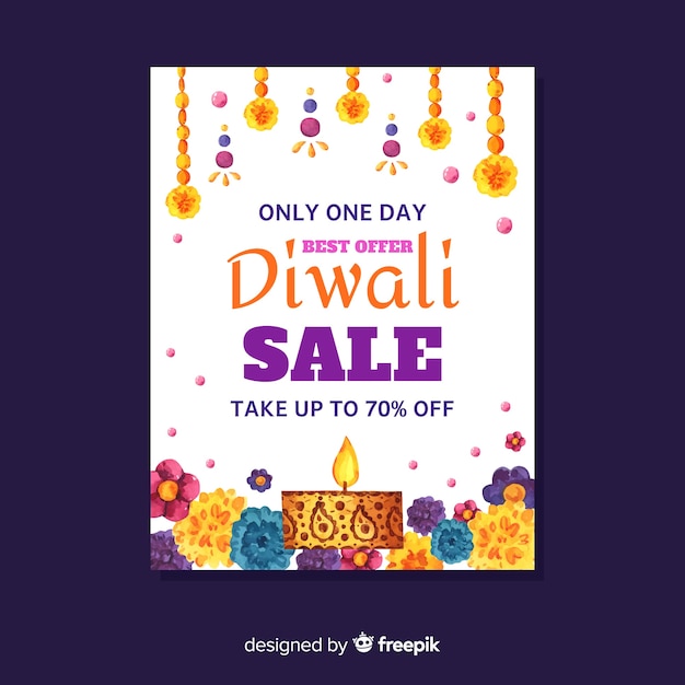 Aquarelle Diwali Vente Flyer Avec Réduction