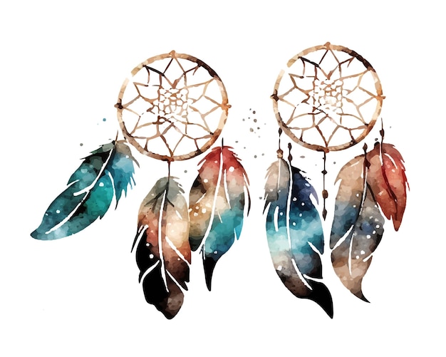 Aquarelle Dreamcatcher Boho Chic Ethnique Dessin à La Main