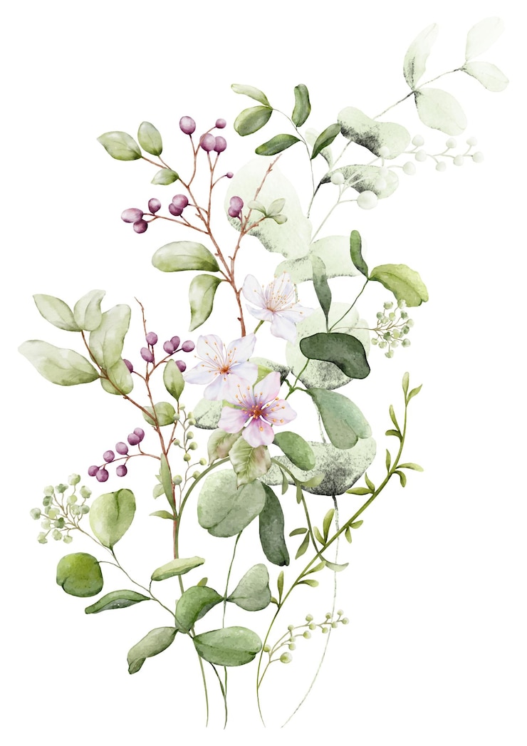 Vecteur aquarelle éléments de branche florale collection botanique avec fleur et feuilles vertes en arrière-plan