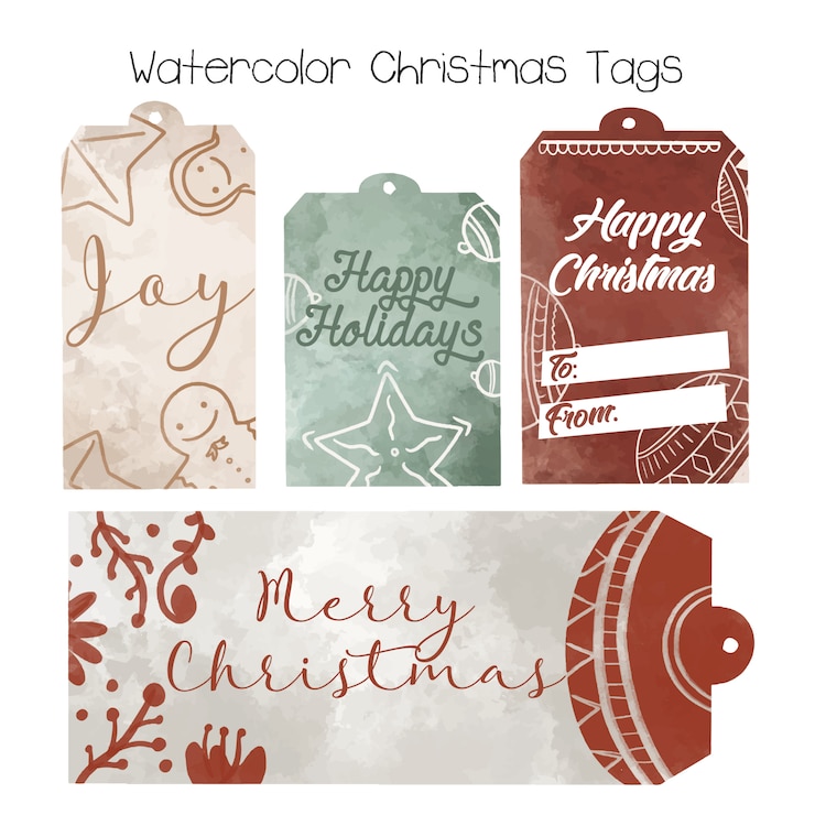 Vecteur aquarelle etiquettes de noël - collection dessinée à la main