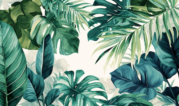 Aquarelle Exotique Feuilles Et Plantes Tropicales En Arrière-plan