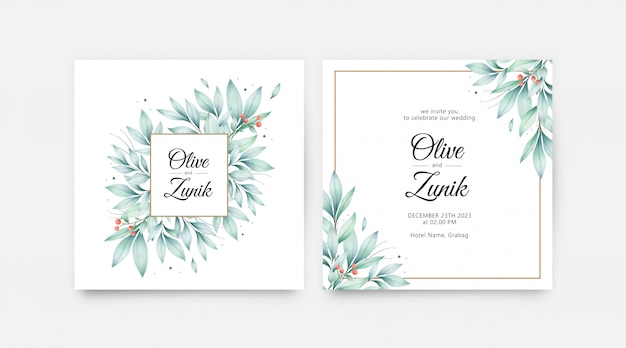 Aquarelle De Feuilles Sur Le Modèle De Carte De Mariage