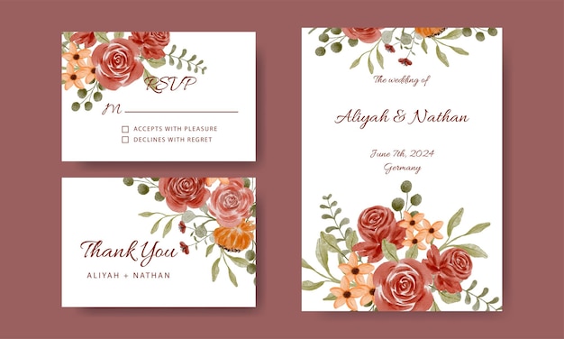 Aquarelle fleurs rustiques ensemble de modèles d'invitation de mariage