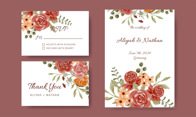 Aquarelle Fleurs Rustiques Ensemble De Modèles D'invitation De Mariage