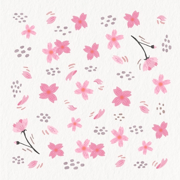 Aquarelle Fleurs Sakura Rose Peint à La Main Fond Minimal