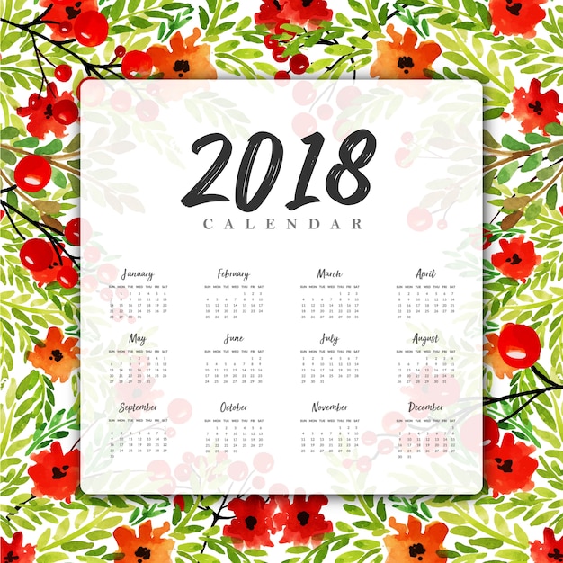 Aquarelle Floral 2018 Nouvel An Calendrier Annuel