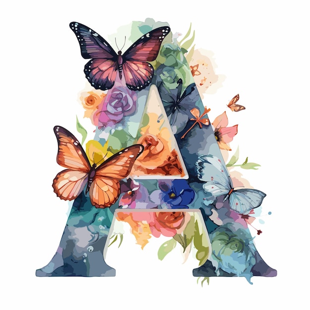 Vecteur aquarelle floral alphabet fleurs tropicales illustration réaliste alphabet floral