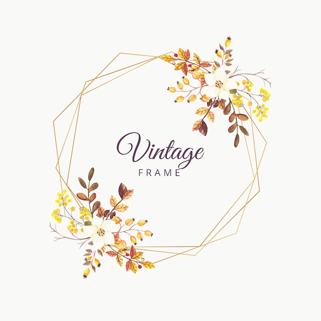 Aquarelle Floral Automne Cadre Vintage Avec Bordure Dorée