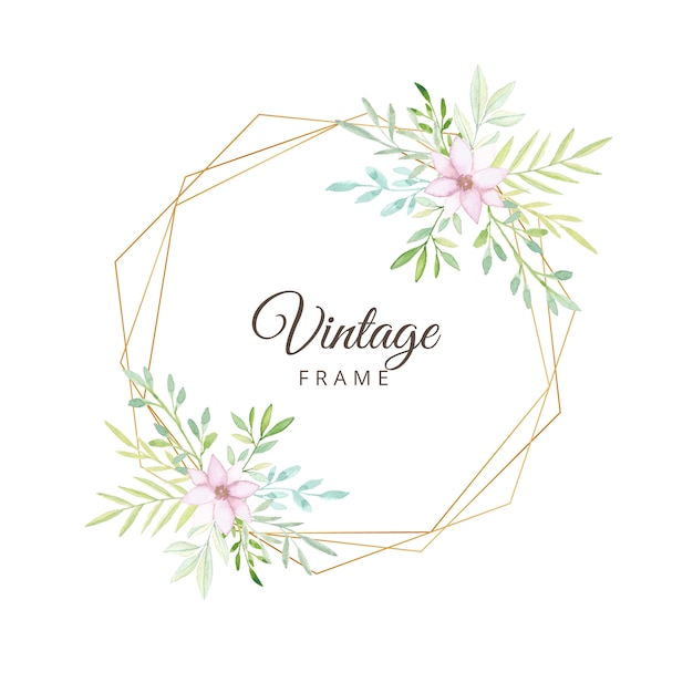 Aquarelle Floral Cadre Vintage Avec Bordure Dorée