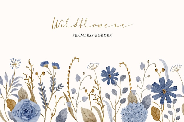 Aquarelle florale bleue vintage à bordure sans couture