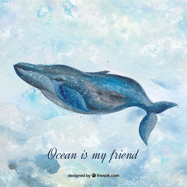 Aquarelle fond de baleine avec message &quot;L&#39;océan est mon ami&quot;