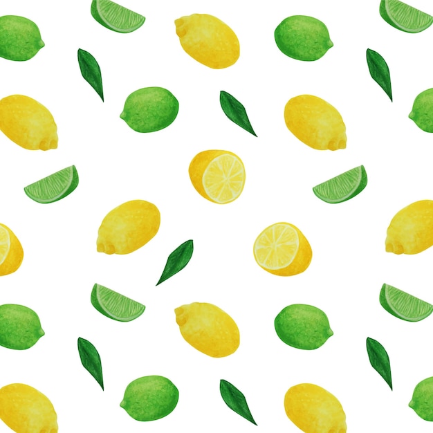 Aquarelle de fond sans couture avec agrumes citron et citron vert