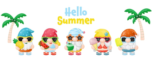 Aquarelle Gnomes Summer Beach Clipart Peinture numérique