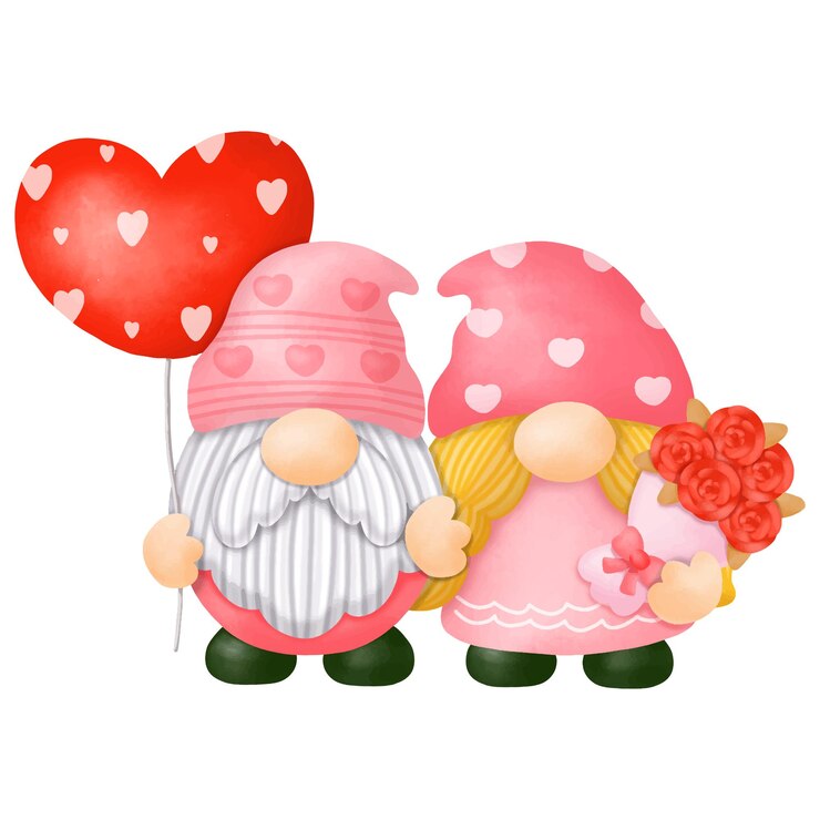 Aquarelle Gnomes Valentine Clipart, peinture numérique