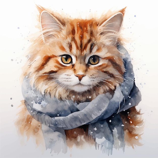 aquarelle d'hiver chat mignon sur avec le fond