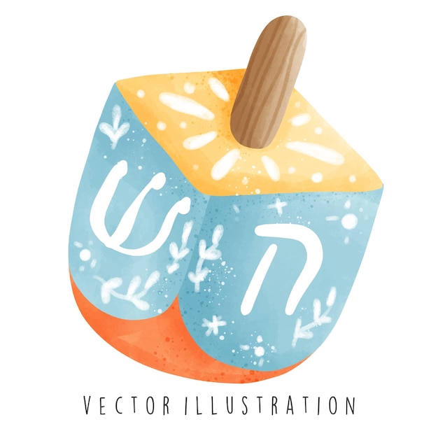 Vecteur aquarelle joyeuse hanouka avec une illustration vectorielle de dreidel