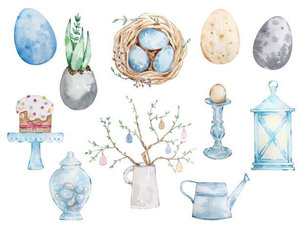 Aquarelle Joyeuses Pâques Définir Des éléments Mignons