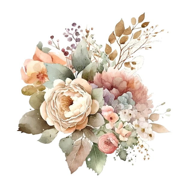 Aquarelle Mariage Bouquet Floral Illustration Blush Rose Jaune Fleurs Vives Modèle D'éléments Décoratifs Isolé Sur Fond Blanc