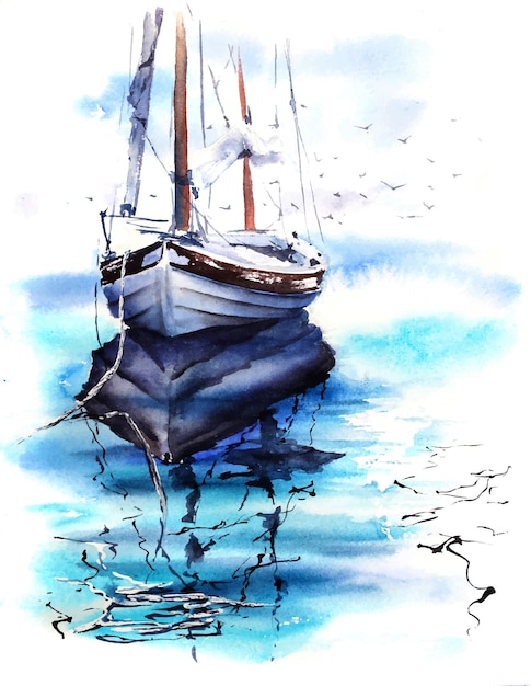 Vecteur aquarelle mer océan yacht voilier abstrait