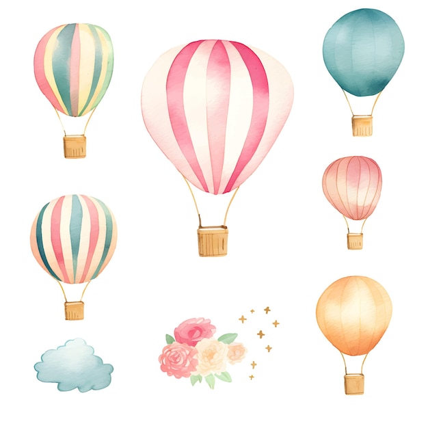 Vecteur aquarelle montgolfière dessin animé ballon clipart