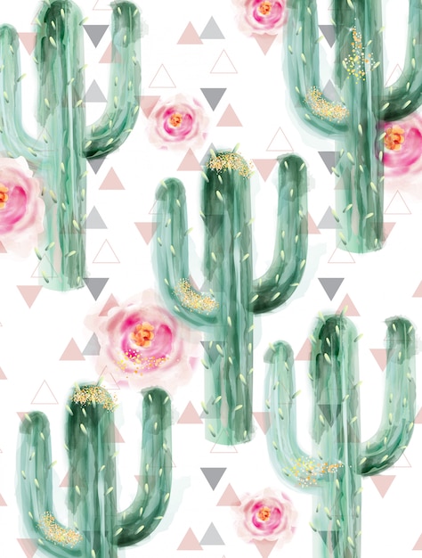 Aquarelle De Motif De Cactus