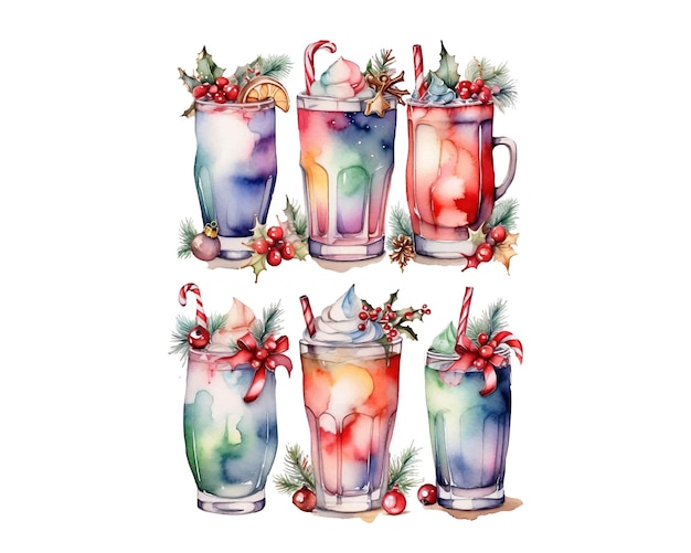 Aquarelle de Noël Boisson de Sublimation T-shirt de Noël Design Cocktail de Noël