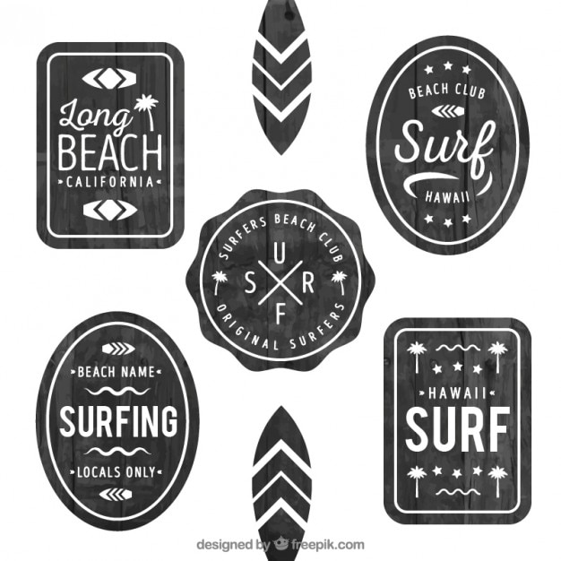 Aquarelle Noir Badges De Surf