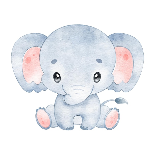 Aquarelle numérique Illustration dessinée numériquement d'un éléphant de dessin animé mignon Animaux tropicaux