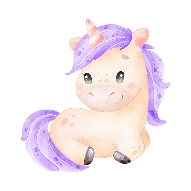 Aquarelle numérique Illustration d'une licorne de dessin animé mignon Animaux mignons