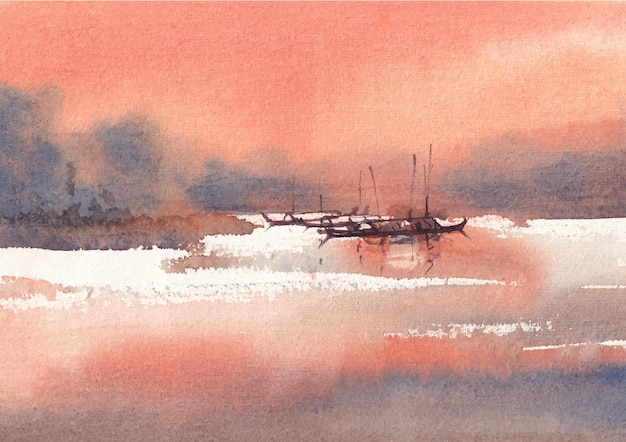 Aquarelle De Paysage Au Bord De La Rivière